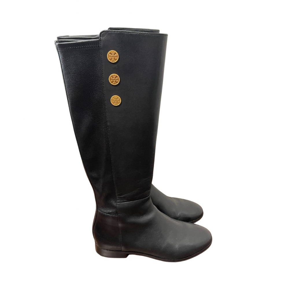 Tory Burch Perfect Black Leather Riding Knee Flat Boots Size 9.5